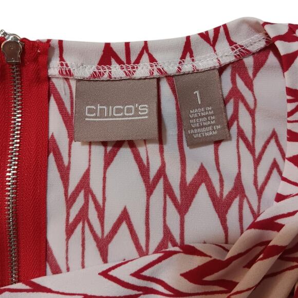 CHICO'S 1 Slinky Top Blouse M/8 Zip Back Chevron Red Office Career Travel Work - Picture 5 of 9